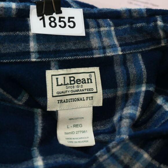 LL Bean Traditional Fit Mens Shirt Size L -Reg Blue Plaid Flannel Heavier Weight - Picture 5 of 5